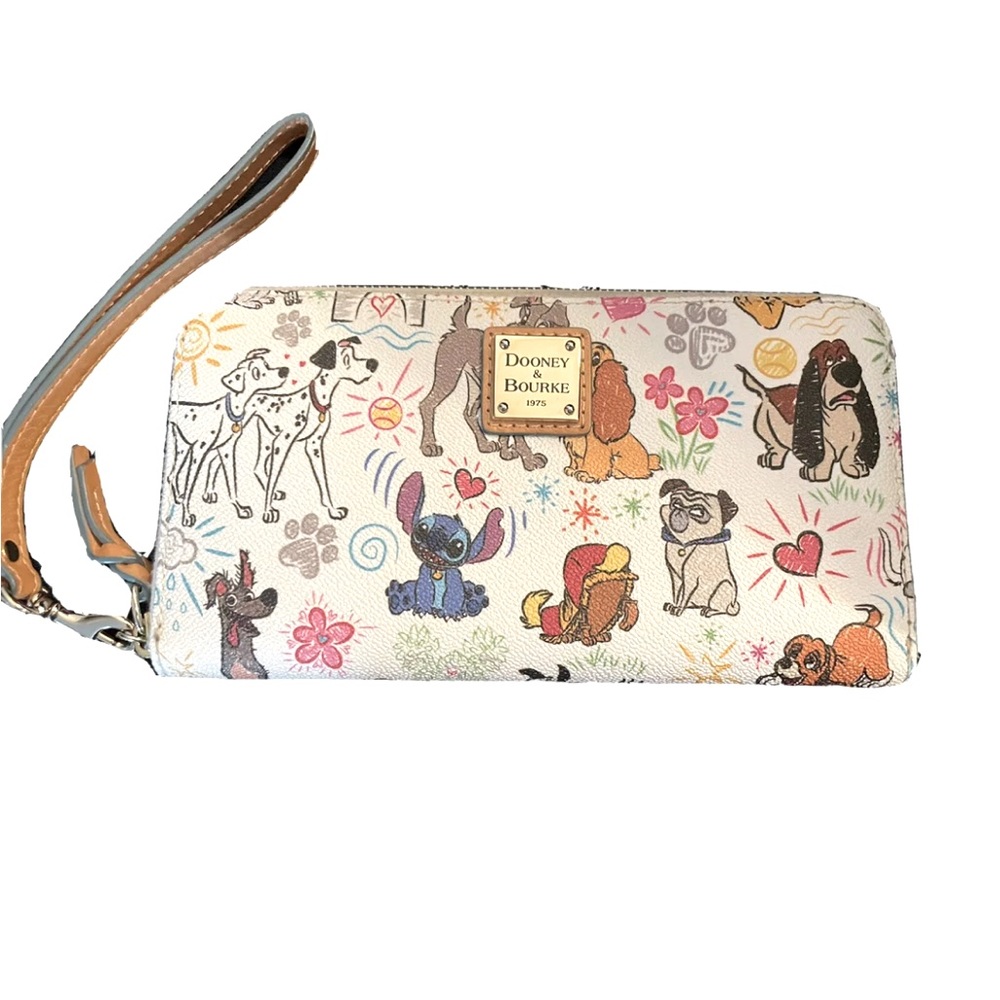 Disney dogs Dooney & bourke wallet wristlet white sketch EUC